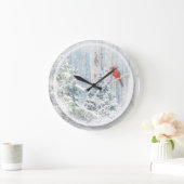 スノーウィンターフォレストレッドバード(鳥)ショウジョウコウカンチョウ ラージ壁時計 (ホーム)