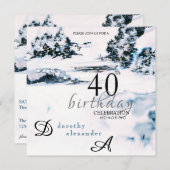 スノーウィンターマウンテンズモダン誕生日 招待状 (正面/裏面)