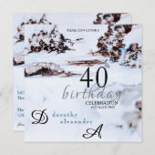 スノーウィンターマウンテンズモダン誕生日 招待状 (正面/裏面)