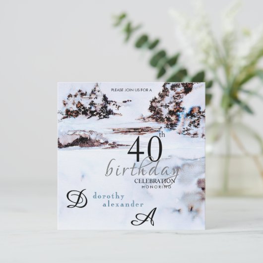 スノーウィンターマウンテンズモダン誕生日 招待状 (スタンド正面)