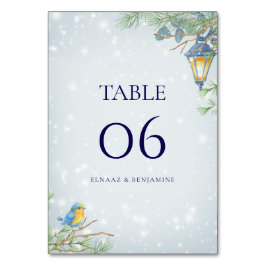 スノーウィンターランプと鳥のイラストの結婚式 テーブルナンバー