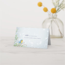 スノーウィンターランプと鳥のイラストの結婚式 プレイスカード