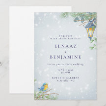 スノーウィンターランプと鳥のイラストの結婚式