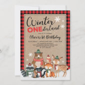 スノーウィンターワンダーランドウッドランドフォレスト誕生日 招待状 (正面)
