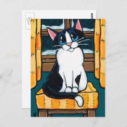 スノーウィンドウのテックスードキャット 絵画 ポストカード (正面/裏面)