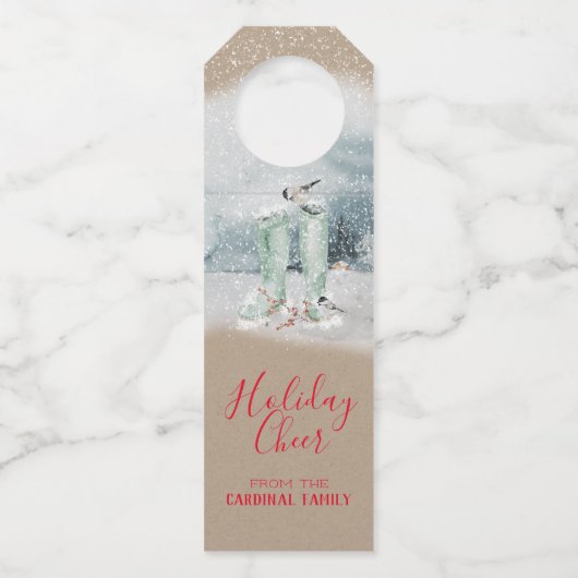 スノーウィーウィンターウッドランド《鳥》アメリカゴガラ&イレックスベリー ボトルネックタグ (正面)