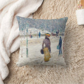 スノーウィーウィンターニューヨークシティシーンヴィンテージアート クッション (ブランケット)