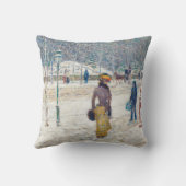 スノーウィーウィンターニューヨークシティシーンヴィンテージアート クッション (裏面)