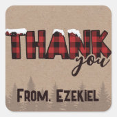 スノーウィーウィンターバッファロープレイド誕生日ありがとう スクエアシール (正面)