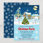 スノーウィーウィンタービレッジシーンクリスマスパーティー 招待状 (正面/裏面)