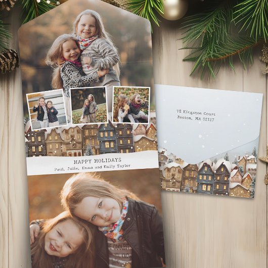 スノーウィーウィンタービレッジフォーフォトコラージュ オールインワン招待状