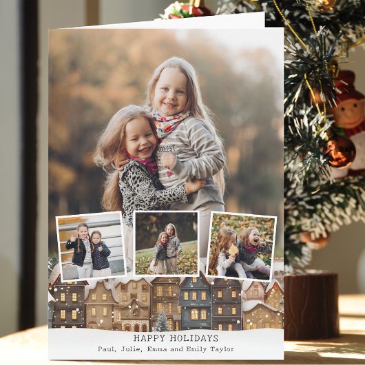 スノーウィーウィンタービレッジフォーフォトコラージュ カード