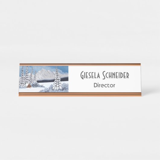 スノーウィーウィンターマウンテンズネームプレート デスクネームプレート (正面)