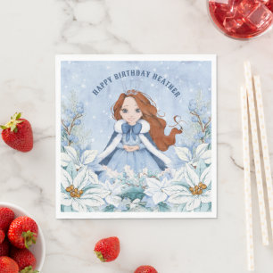 スノーウィーウィンターレッドフォールドプリンセス誕生日 スタンダードランチョンナプキン