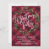 スノーウィーウィンターレッドフローラリースフランネルクリスマス 招待状 (正面)