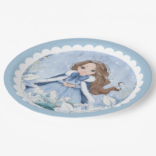 スノーウィーウィンブルネットプリンセス誕生日 ペーパープレート (アングル)