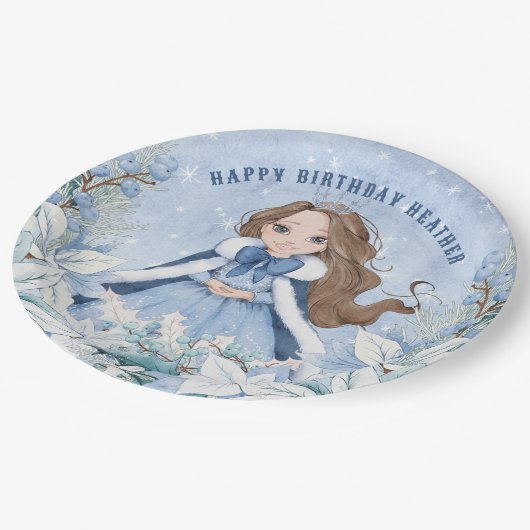 スノーウィーウィンブルネットプリンセス誕生日 ペーパープレート (アングル)
