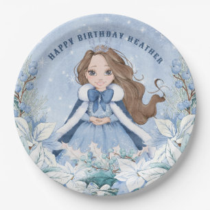 スノーウィーウィンブルネットプリンセス誕生日 ペーパープレート