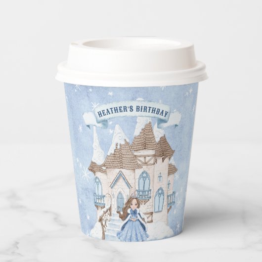 スノーウィーウィンブルネットプリンセス誕生日 紙コップ (裏面)