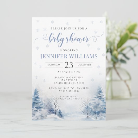 スノーウィーウィンワンダーランド男の赤ちゃんシャワーの招待状 招待状 (スタンド正面)