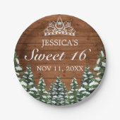 スノーウィーウッド&フォレストルーラルパインティアラスウィート16 ペーパープレート (正面)