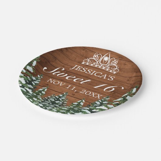 スノーウィーウッド&フォレストルーラルパインティアラスウィート16 ペーパープレート (アングル)