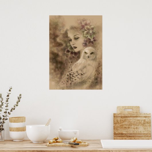 スノーウィークフクロウとクリスマスバラファンタジーアートポスター ポスター (キッチン)