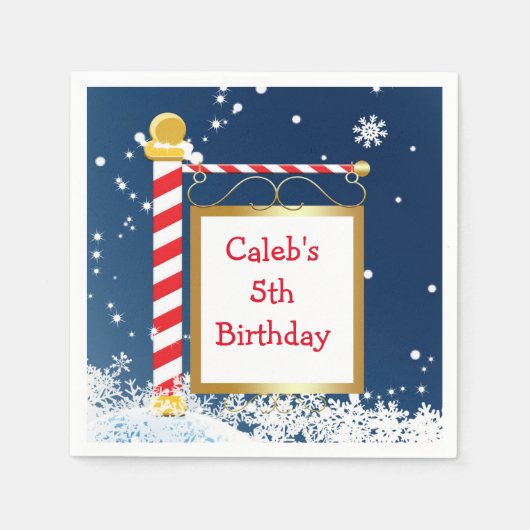 スノーウィークリスマスノースポールホリデーパーティナプキンス スタンダードカクテルナプキン (正面)