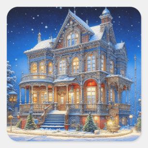 スノーウィークリスマスハウス スクエアシール