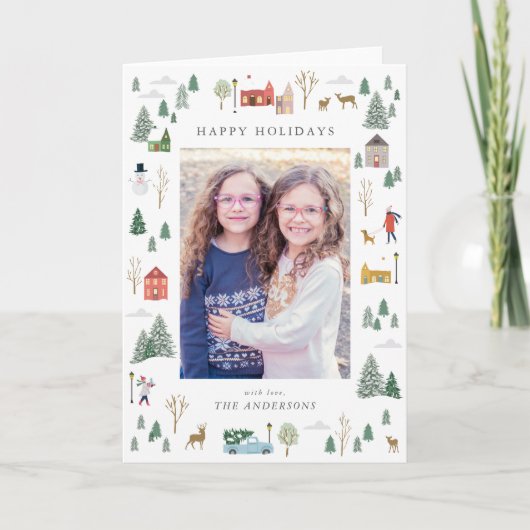 スノーウィークリスマスビレッジフラットホリデーカード シーズンカード (正面)