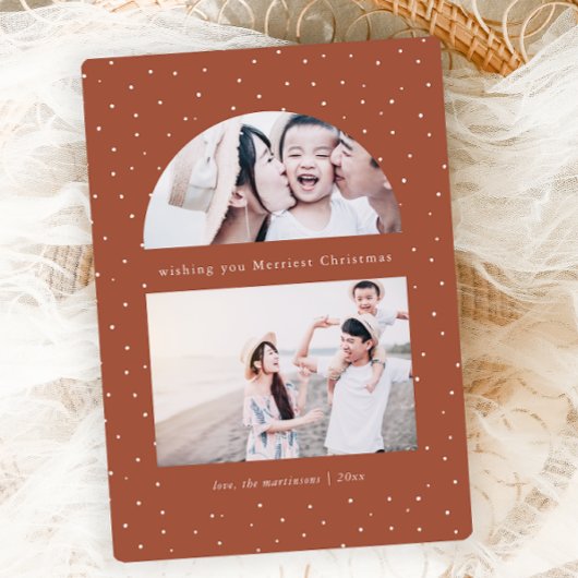 スノーウィーグローブテラコッタクリスマスフォトカード