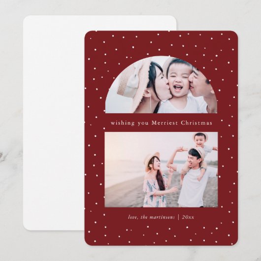 スノーウィーグローブフォトレッドクリスマスホリデーカード (正面/裏面)