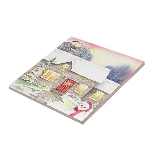 スノーウィーコテージ水絵画色ズ タイル (側面)