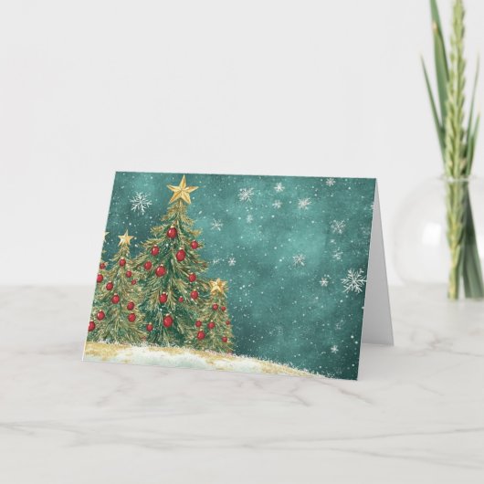 スノーウィーゴールドフォイルクリスマスツリーデザイン カード (正面)