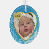 スノーウィースカイブルーベビーズ初めてのクリスマス写真ハート ガラスオーナメント (正面右)