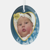 スノーウィーダークブルーベビー誕生イヤーフォトクリスマス ガラスオーナメント (正面左)