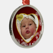 スノーウィーダークレッド新生児フォト誕生日付クリスマス メタルオーナメント (右)