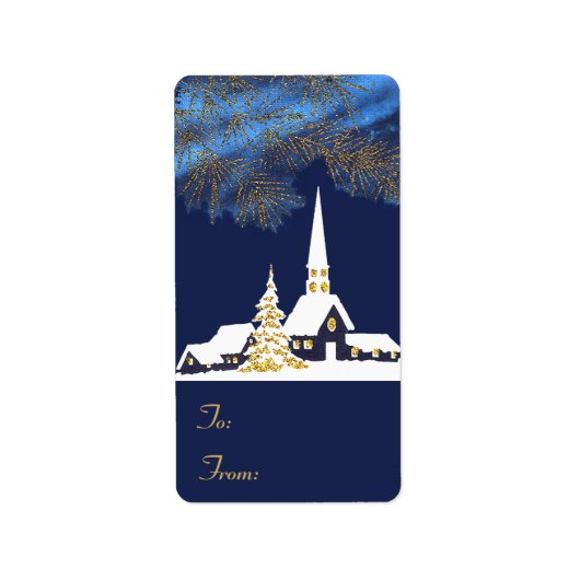 スノーウィーチャーチクリスマスプレゼントラベルシール ラベル (正面)