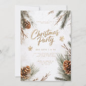 スノーウィーパインズピネコーンスノーフレーク金ゴールドクリスマス 招待状 (正面)