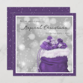 スノーウィーパープルサンタのバッグマジカルクリスマス シーズンカード (正面/裏面)