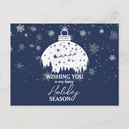 スノーウィーフォレストクリスマスホワイトオーナメントサンタスレイ シーズンポストカード (正面)