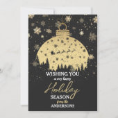 スノーウィーフォレストクリスマス金ゴールドオーナメントサンタスリー シーズンカード (正面)