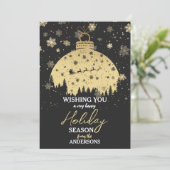 スノーウィーフォレストクリスマス金ゴールドオーナメントサンタスリー シーズンカード (スタンド正面)