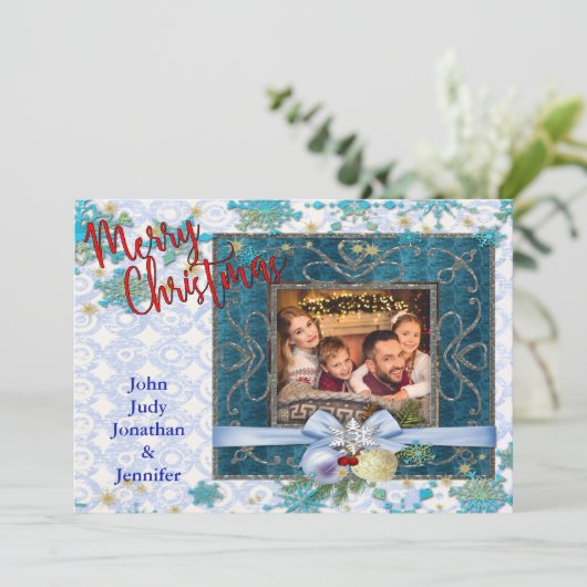 スノーウィーブルークリスマス写真枠 シーズンカード (スタンド正面)