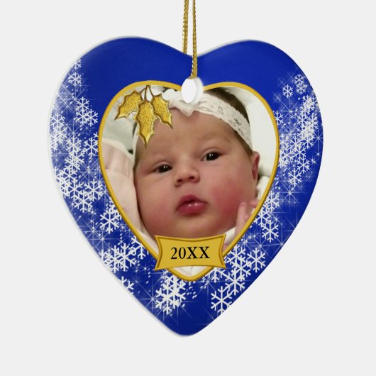 スノーウィーブルーベビーズ初めてのクリスマス写真誕生情報 セラミックオーナメント (右)