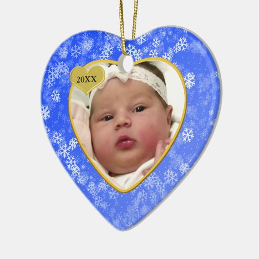 スノーウィーベイズ初めてのクリスマス写真ハート セラミックオーナメント (左)