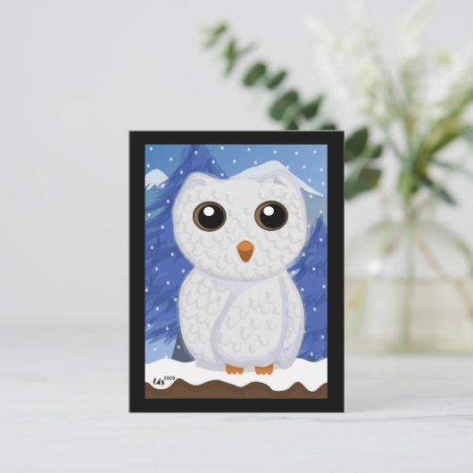 スノーウィーホワイトフクロウ葉書 ポストカード (スタンド正面)