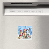 スノーウィーポウズ クリスマスの可愛いペット 水彩画 マグネット (インサイチュ (食洗機))