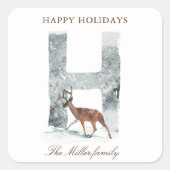 スノーウィーマウンテンズウッドランドアニマルズホリデーモノグラム スクエアシール (正面)