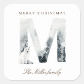 スノーウィーマウンテンズウッドランドアニマルズホリデーモノグラム スクエアシール (正面)
